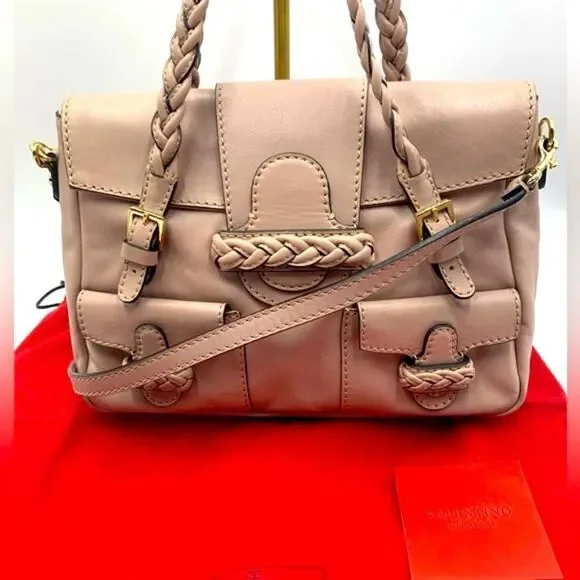 Auth Valentino Gavarini Histoire Satchel Preloved Pristine Pale Pink Beige - Picture 10 of 16